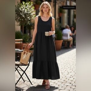 J.Jill Women's Black Sleeveless Tiered Maxi Dress